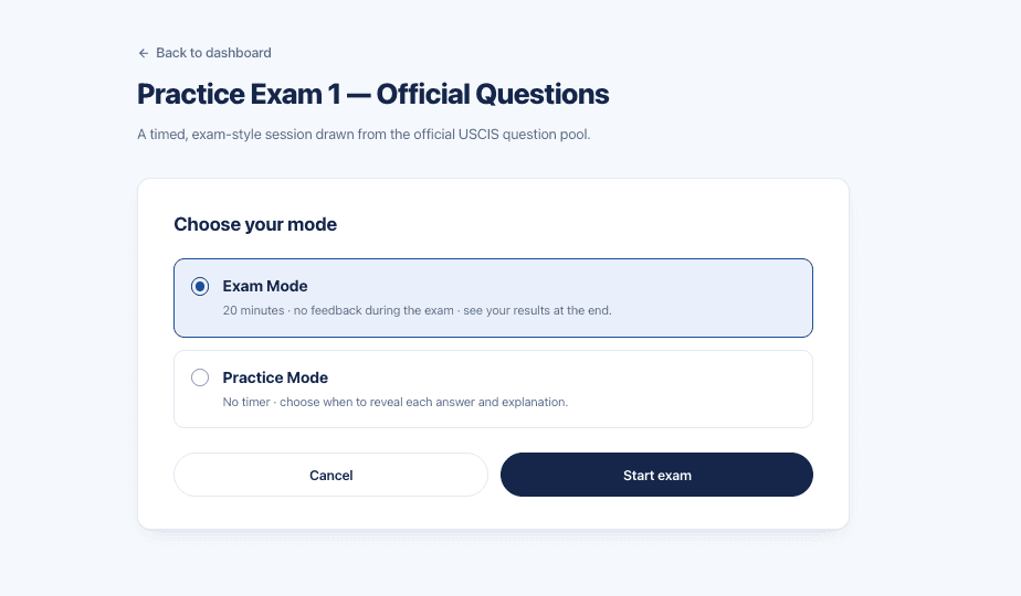 Exam-style practice mode